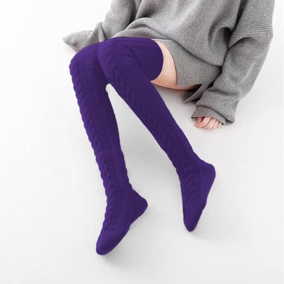 Woman's  Purple Thigh High Socks - Picture 2 of 4